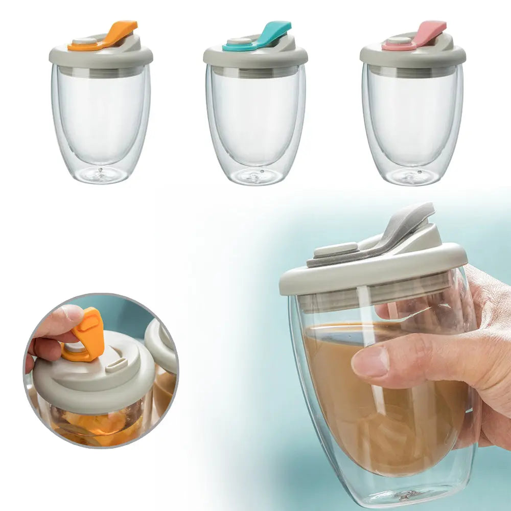 Double Wall Glass Mug with Lid Best Style