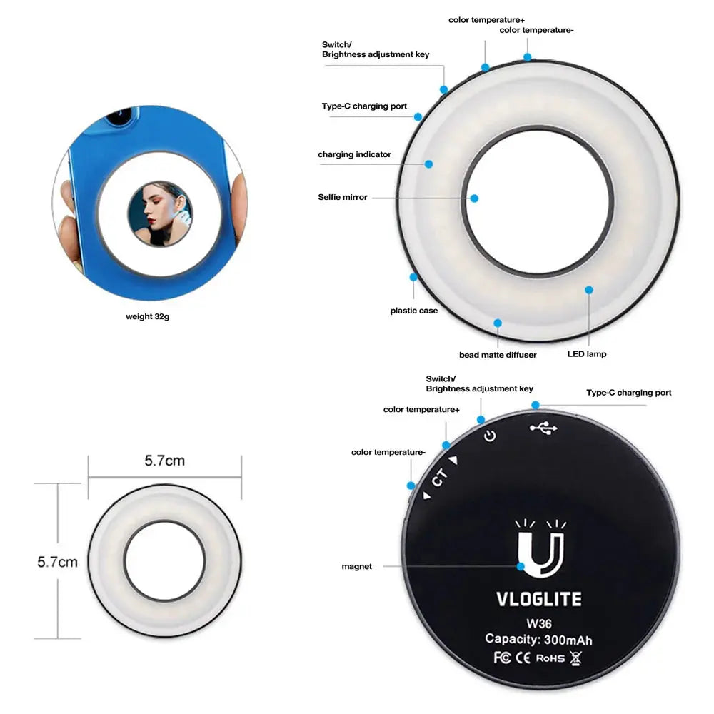 Magnetic Clip-On Smartphone Ring Led Light Athena Pure