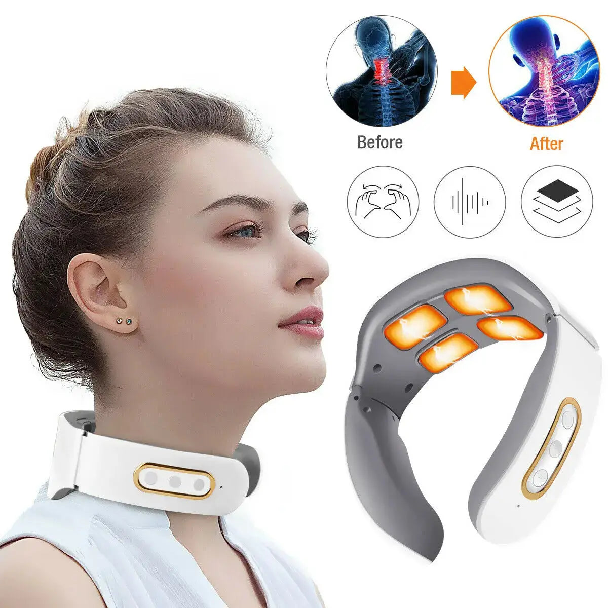 Electric Neck Shoulder Pulse Massager Kneading 4 Head TENS Magnetic Pulse Heating Cervical Vertebra Relax Pain Relief Massage Best Style