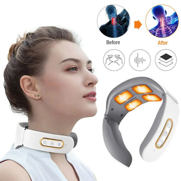 Electric Neck Shoulder Pulse Massager Kneading 4 Head TENS Magnetic Pulse Heating Cervical Vertebra Relax Pain Relief Massage Best Style