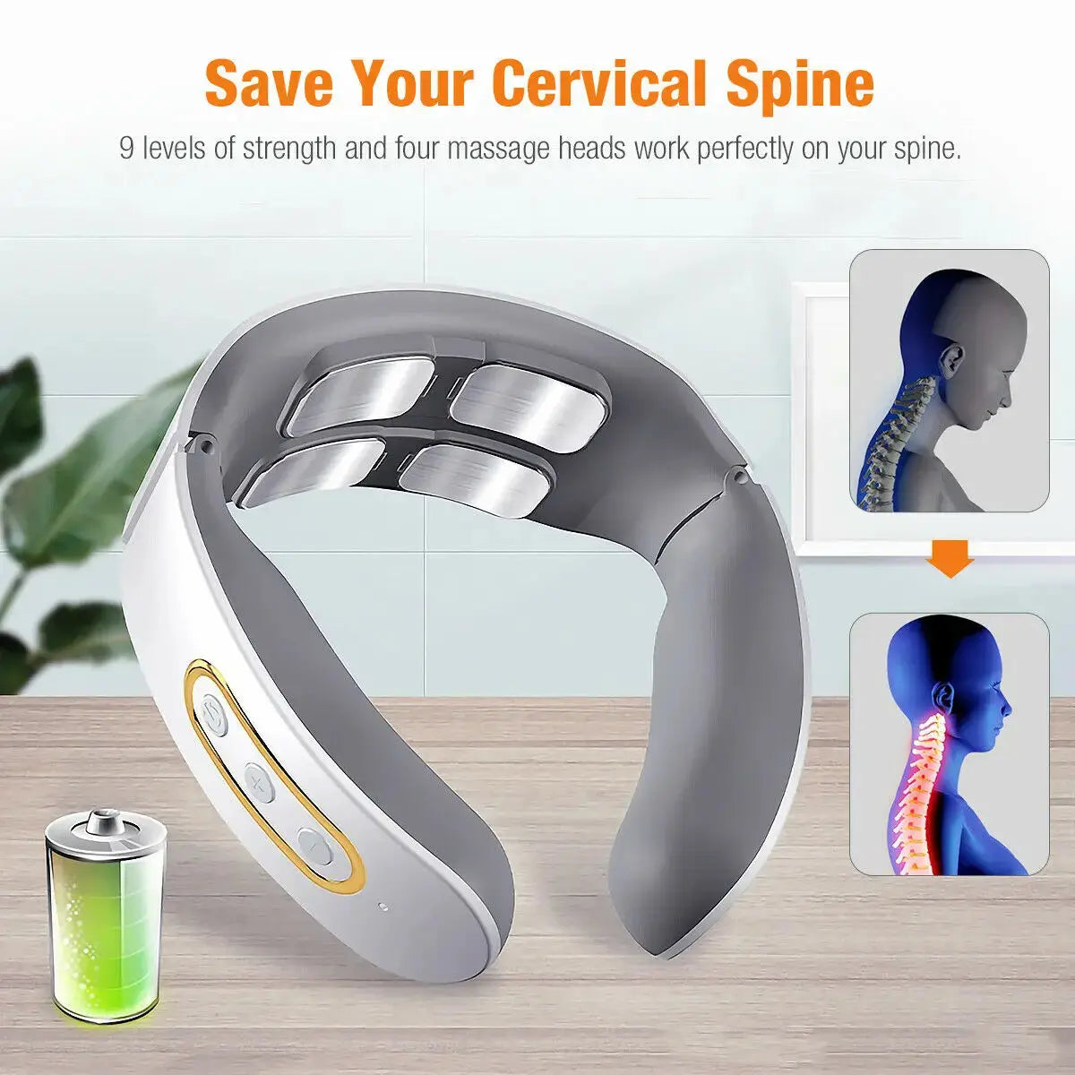 Electric Neck Shoulder Pulse Massager Kneading 4 Head TENS Magnetic Pulse Heating Cervical Vertebra Relax Pain Relief Massage Best Style