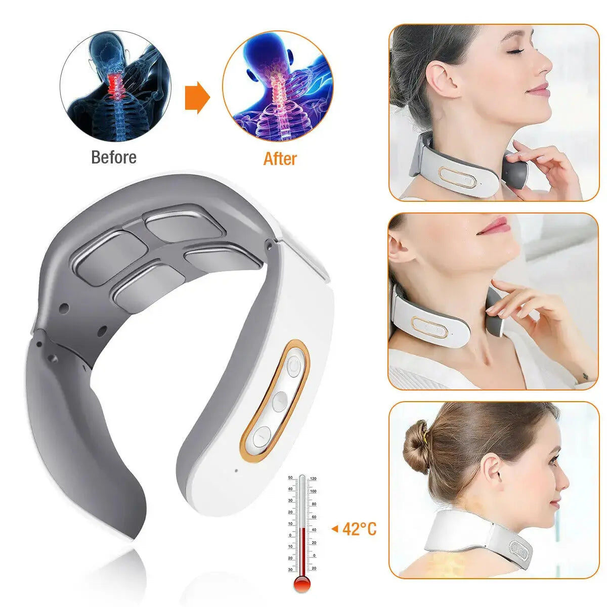 Electric Neck Shoulder Pulse Massager Kneading 4 Head TENS Magnetic Pulse Heating Cervical Vertebra Relax Pain Relief Massage Best Style