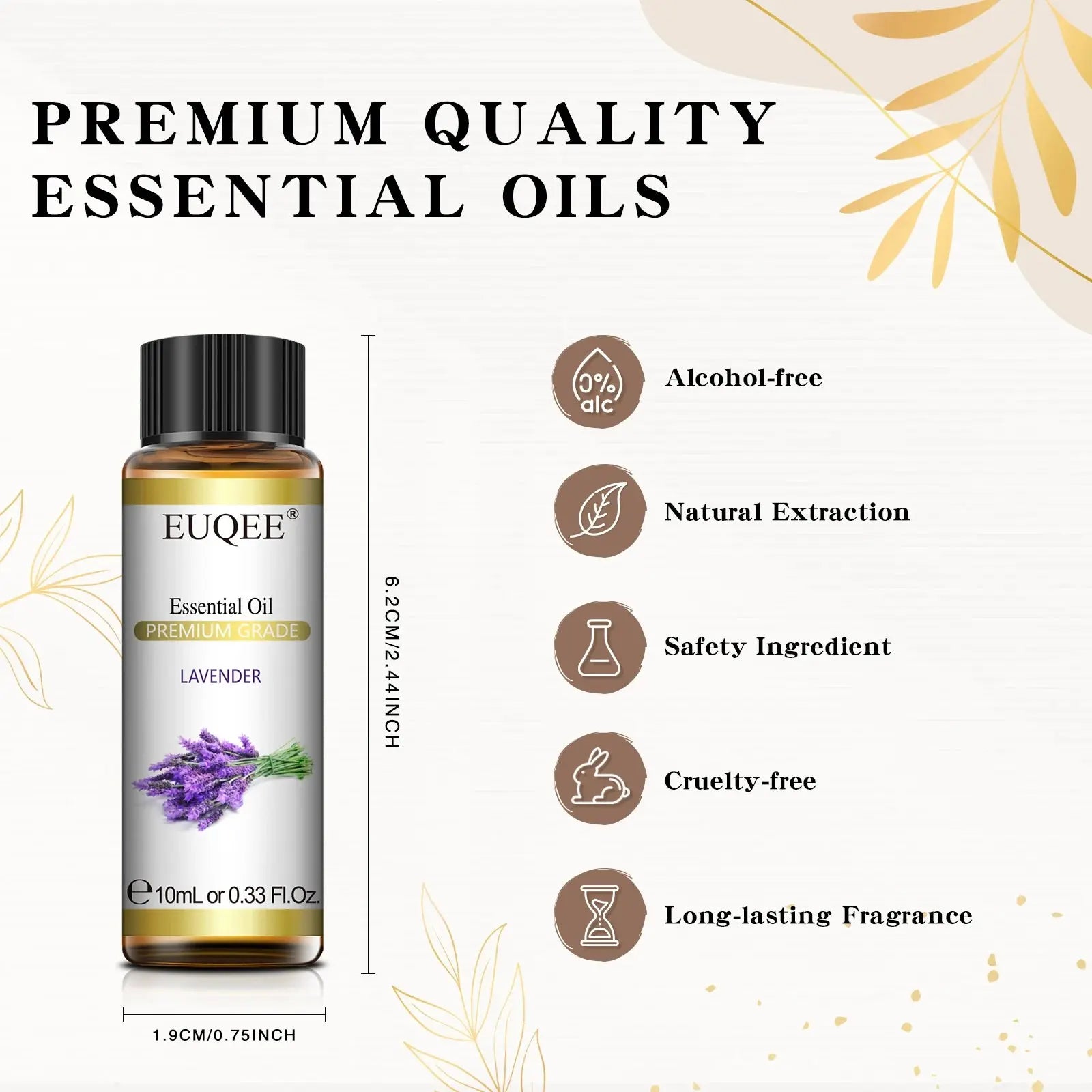 EUQEE 10ml Pure Natural Essential Oil Lavender Jasmine Eucalyptus Vanilla Sandalwood Sweet Orange Lemon Oregano Neroli Fragrance Best Style